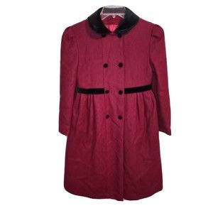 Vintage Freeway Fashion Girls Coat 12 Maroon Burgundy Wool Bow Pockets USA